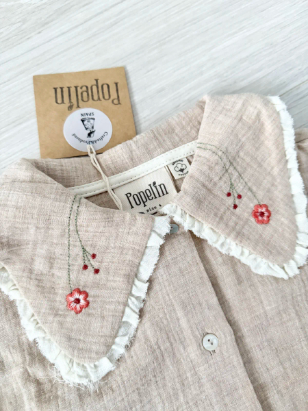 Sand organic blouse with embroidered collar image 1 of 0
