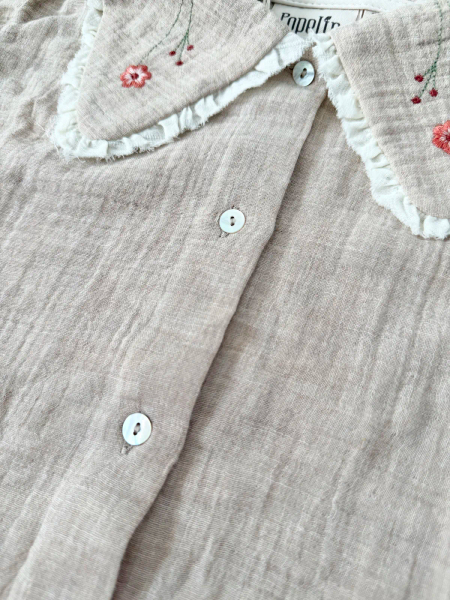 Sand organic blouse with embroidered collar image 1 of 0