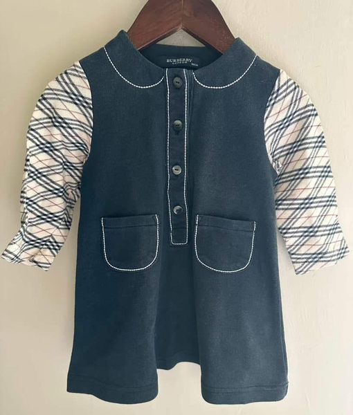 Burberry 精緻刺繡線條拼接格紋袖洋裝 18m image 1 of 0