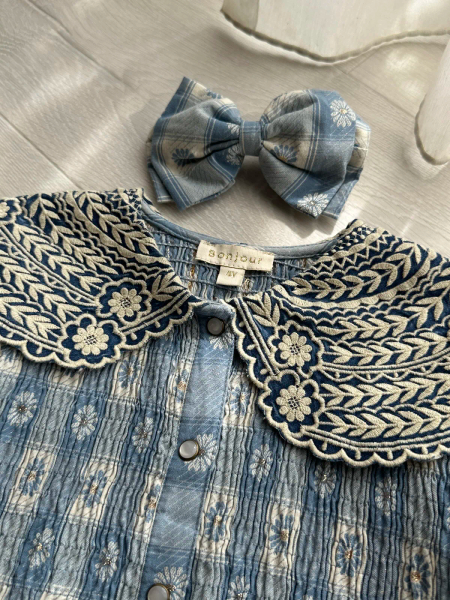 藍格刺繡洋裝 image 1 of 0