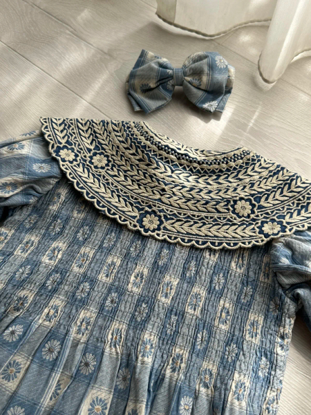 藍格刺繡洋裝 image 1 of 0