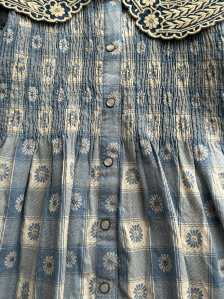藍格刺繡洋裝 image 1 of 0