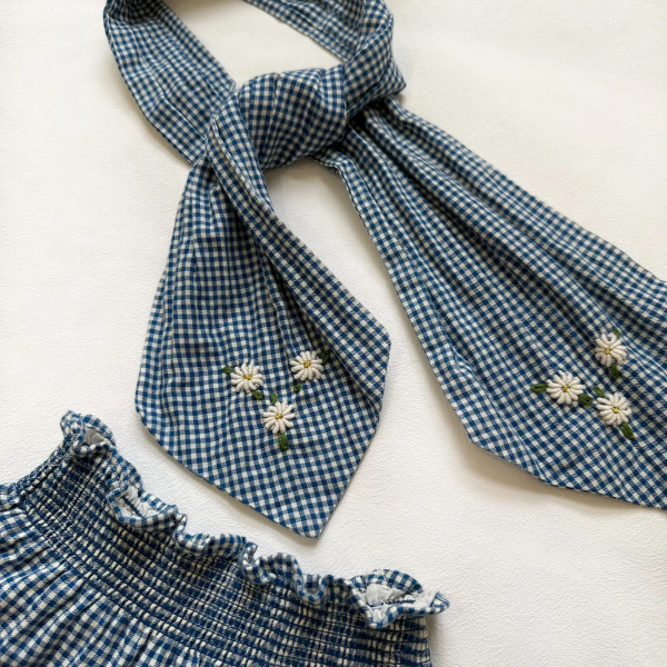 Pleated Skirt With Tie Scarf in Blue Vichy Check by Bonjour image 1 of 0