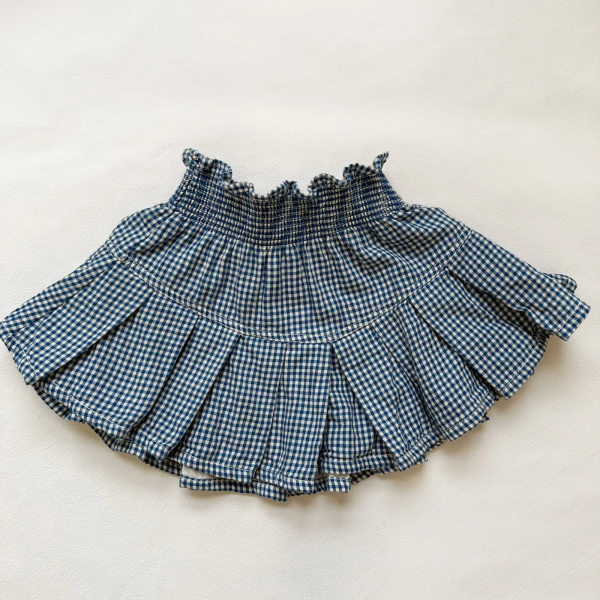Pleated Skirt With Tie Scarf in Blue Vichy Check by Bonjour image 1 of 0