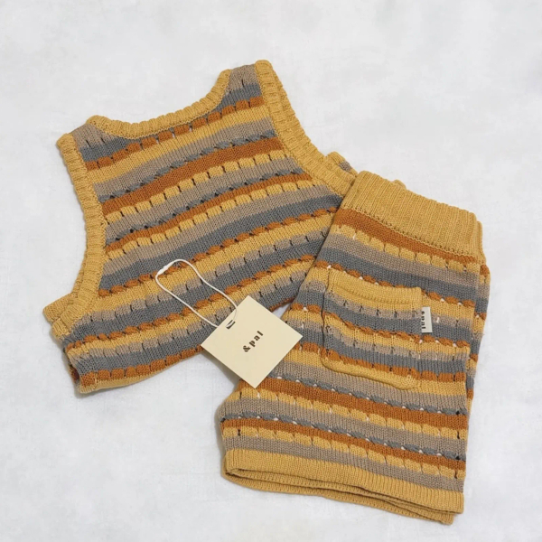 (合售)鏤空條紋針織無袖背心+短褲 Openwork knitting sleeveless Tee image 1 of 0