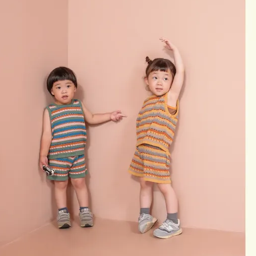 (合售)鏤空條紋針織無袖背心+短褲 Openwork knitting sleeveless Tee image 1 of 0