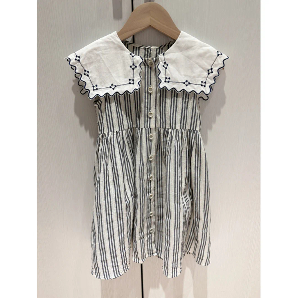 mes kids des fleurs 方花領條紋洋 Striped dress-grey image 1 of 0