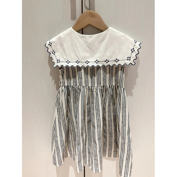 mes kids des fleurs 方花領條紋洋 Striped dress-grey image 1 of 0