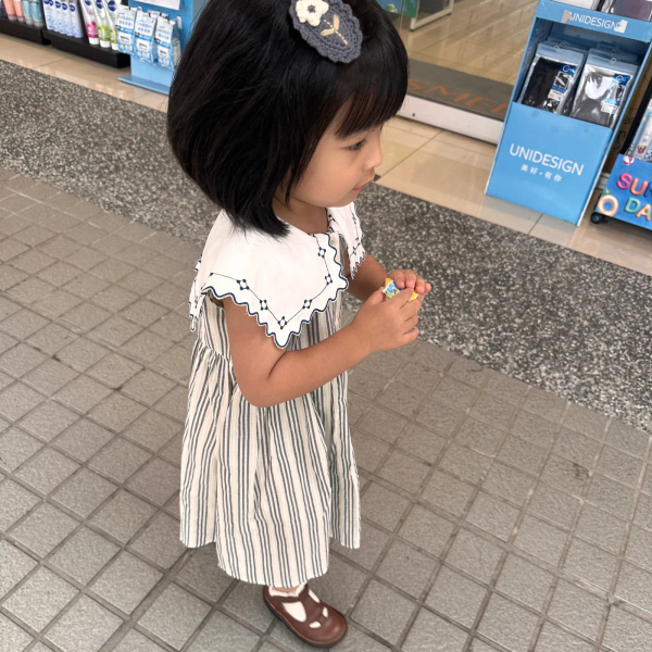 mes kids des fleurs 方花領條紋洋 Striped dress-grey image 1 of 0