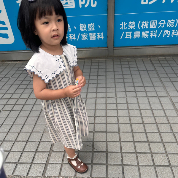 mes kids des fleurs 方花領條紋洋 Striped dress-grey image 1 of 0