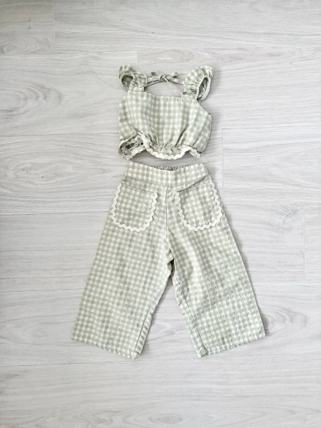 Pauline Vichy Crop Top With Pant Set - Green image 1 of 0