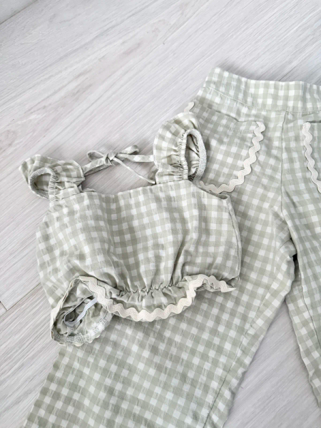 Pauline Vichy Crop Top With Pant Set - Green image 1 of 0