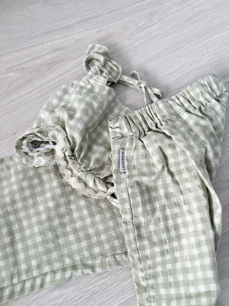 Pauline Vichy Crop Top With Pant Set - Green image 1 of 0
