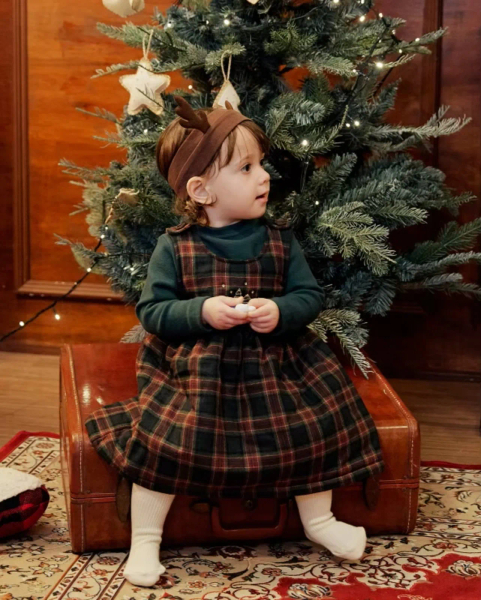 聖誕節限定 刺繡格紋吊帶洋裝 image 1 of 0