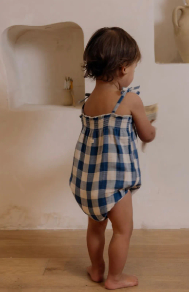 Pottery Blue Gingham Spaghetti Bodysuit  image 1 of 0