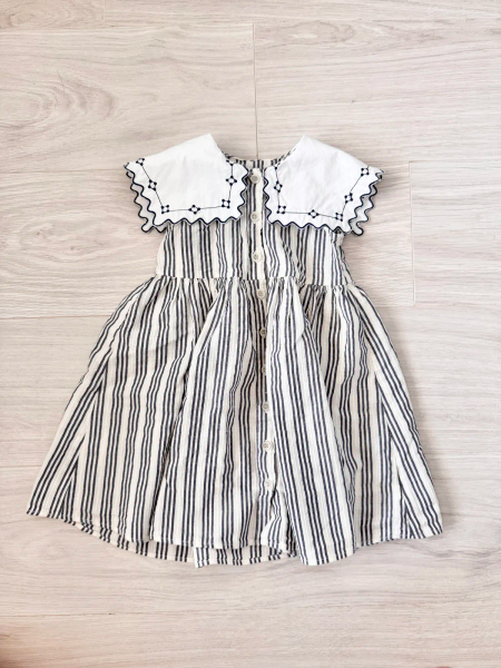 方花領條紋洋 Striped dress-grey image 1 of 0