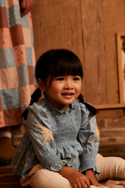 Baby Mia Top 寶寶縮口刺繡上衣 (官網獨家款) Quilt Calico Blue Pebble image 1 of 0