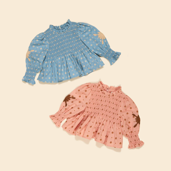 Baby Mia Top 寶寶縮口刺繡上衣 (官網獨家款) Quilt Calico Blue Pebble image 1 of 0