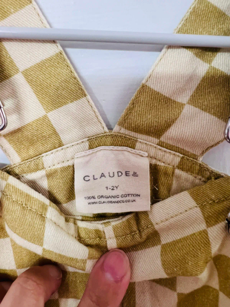 Claude & Co 奶油黃棋盤格吊帶褲 image 1 of 0