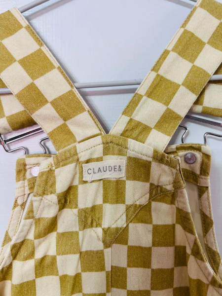 Claude & Co 奶油黃棋盤格吊帶褲 image 1 of 0
