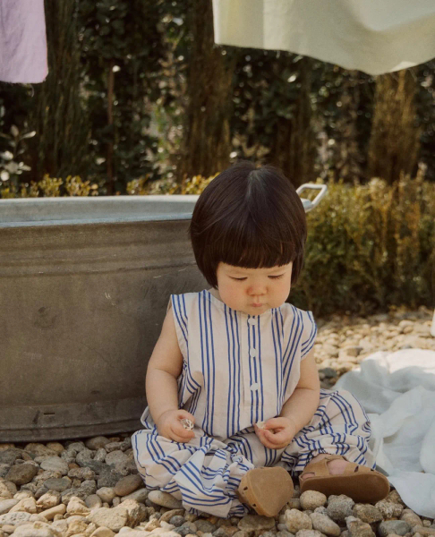 無袖連身褲-條紋藍 image 1 of 0