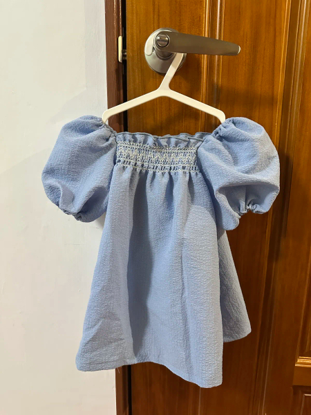 藍色澎袖洋裝 image 1 of 0