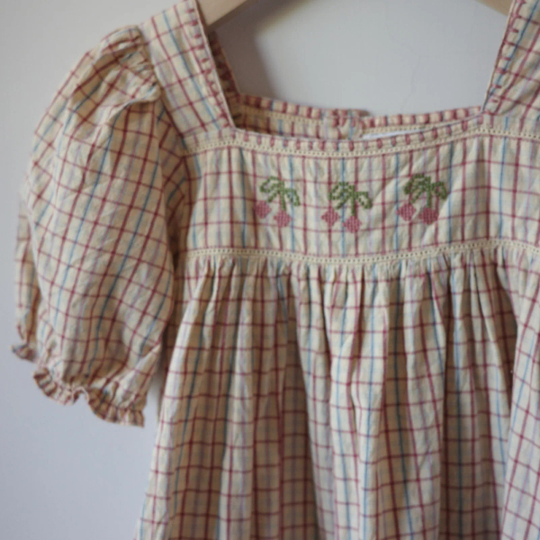 VANILLA CHECK EMBROIDERED DRESS image 1 of 0