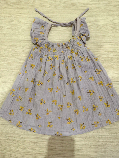 有機Muslin棉紗小花刺繡荷葉袖洋裝 image 1 of 0