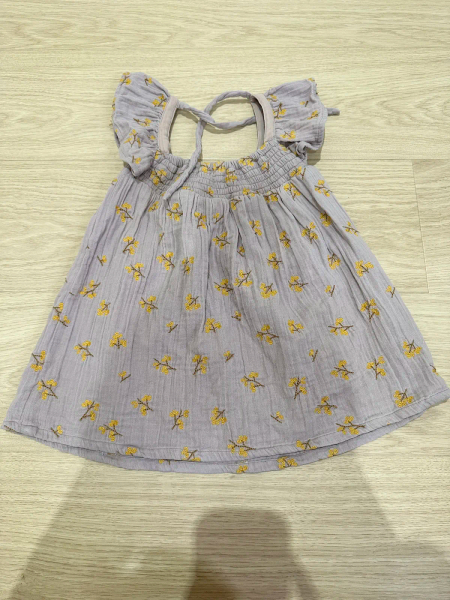 有機Muslin棉紗小花刺繡荷葉袖洋裝 image 1 of 0