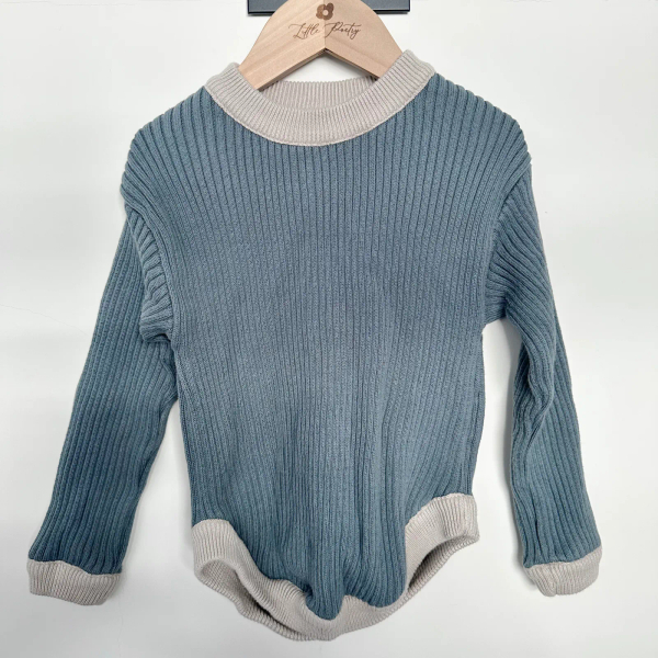 跳色羅紋針織上衣blue&beige image 1 of 0