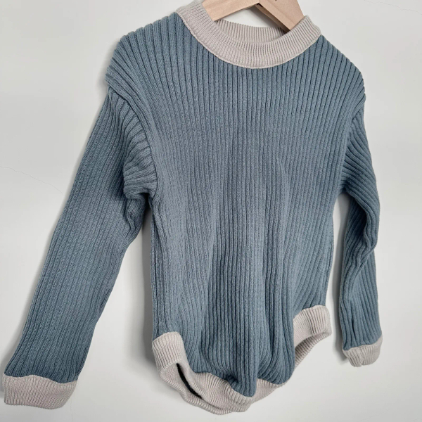 跳色羅紋針織上衣blue&beige image 1 of 0