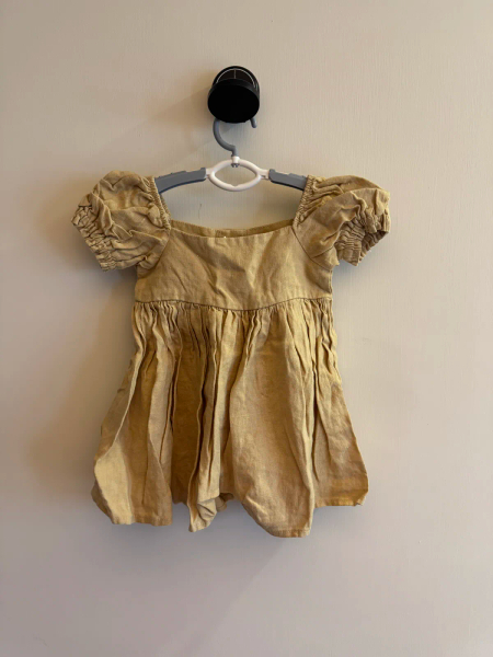 芥黃大地公主袖棉麻小洋裝 image 1 of 0