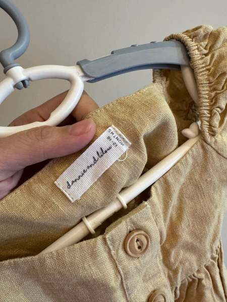 芥黃大地公主袖棉麻小洋裝 image 1 of 0