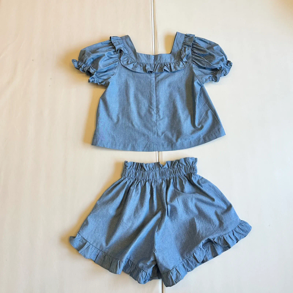 法式單寧刺繡荷葉套裝 image 1 of 0