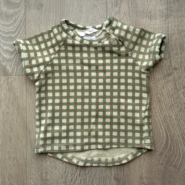 Susukoshi 有機棉橄欖棕格紋短袖上衣 image 1 of 0