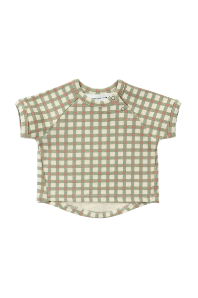 Susukoshi 有機棉橄欖棕格紋短袖上衣 image 1 of 0