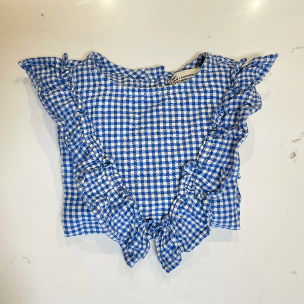 V領藍格子荷葉邊襯衫 3y image 1 of 0