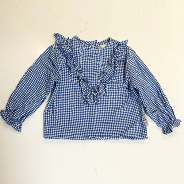 V領藍格子荷葉邊襯衫 3y image 1 of 0