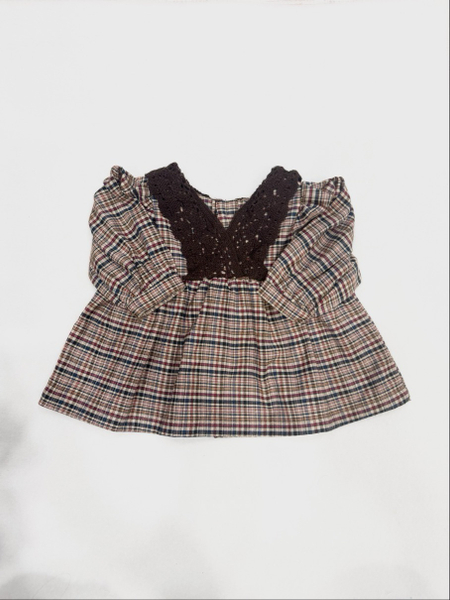 蕾絲格紋長袖洋裝上衣 image 1 of 0