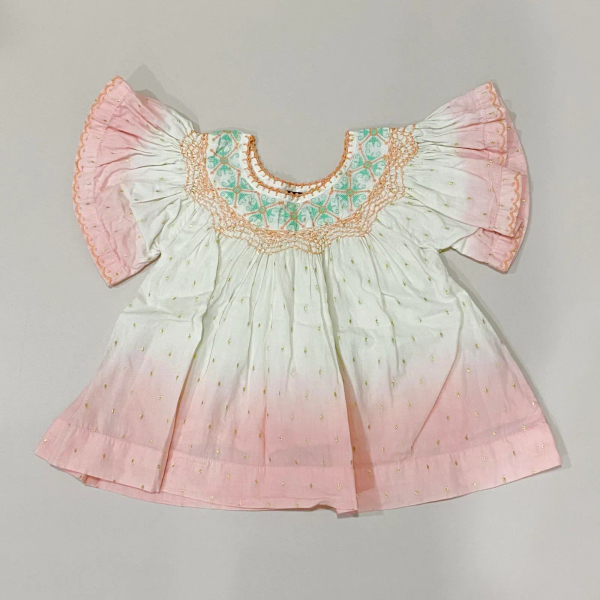 Dip dye Butterfly blouse with embroidery - Ecru gold dot image 1 of 0