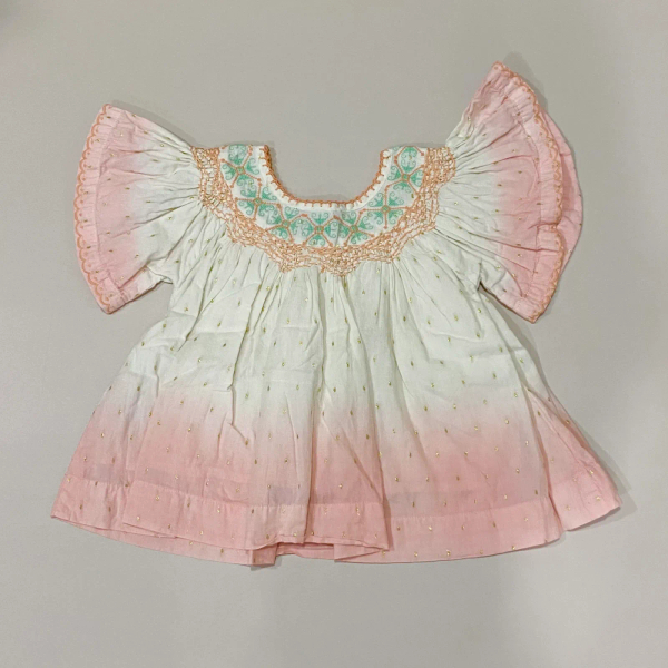 Dip dye Butterfly blouse with embroidery - Ecru gold dot image 1 of 0