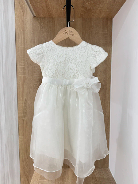 典雅蕾絲緞面網紗公主袖禮服 image 1 of 0