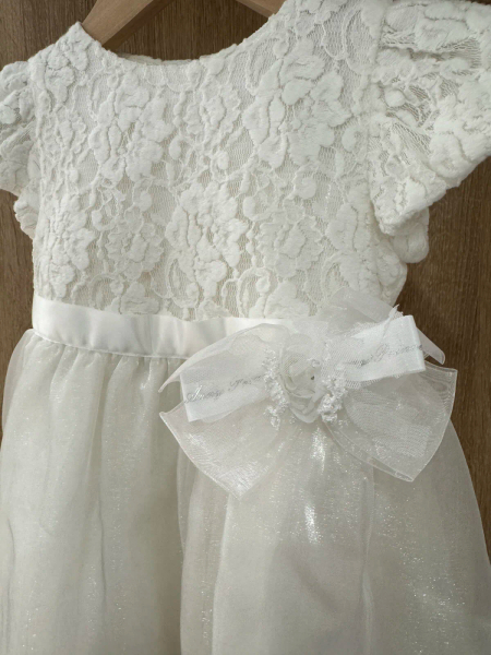 典雅蕾絲緞面網紗公主袖禮服 image 1 of 0