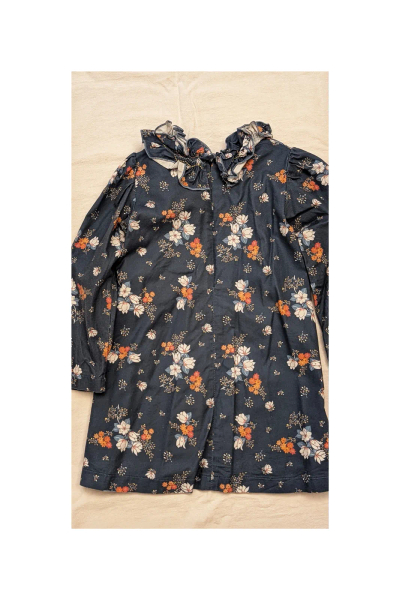 Labranza high neck dress 荷葉高領復古霧藍小花洋裝 image 1 of 0