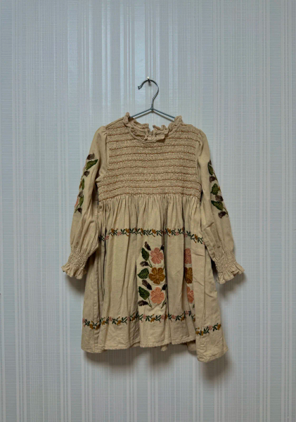 復古風花朵刺繡長袖洋裝 image 1 of 0