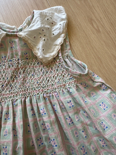 復古風刺繡翻領碎花抽褶洋裝 image 1 of 0