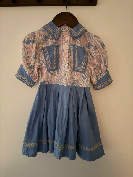 復古風印花拼接短袖洋裝 image 1 of 0