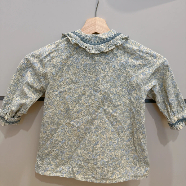 復古印花荷葉邊領長袖洋裝 image 1 of 0