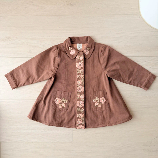 復古刺繡花朵棕色長袖外套 image 1 of 0