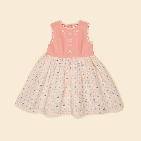 Apolina SS26 無袖刺繡拼接格子洋裝 image 1 of 0